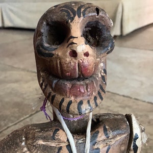 Handcrafted Mexican Folk Art Wooden Musician Skeleton Dia de los Muertos Hand Carved Wood Day Of The Dead   Mexico City