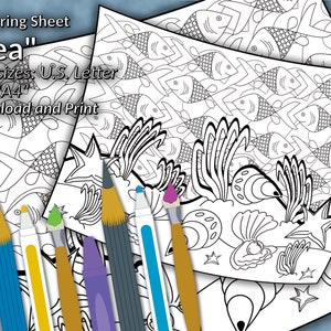 Sea Coloring Sheet - U.S. Letter and A4 Digital Download