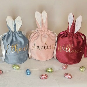 Easter Gift Bag, Luxury Personalised Velvet Bunny Ear Gift Pouch For Easter Gifts And Chocolate Eggs
