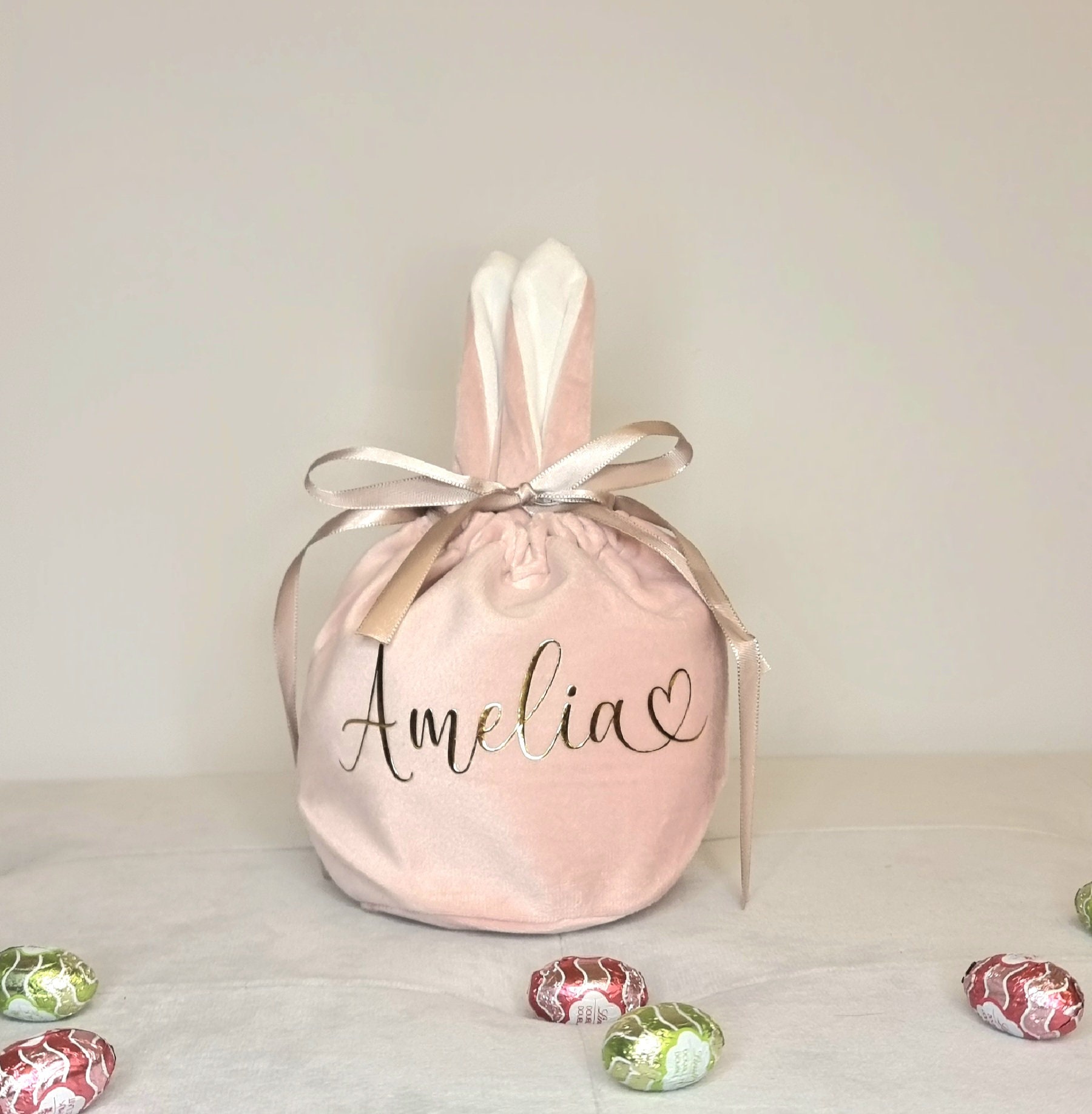Personalised Easter Gift Bag, Velvet Bunny Ear Gift Bag For Easter Eggs