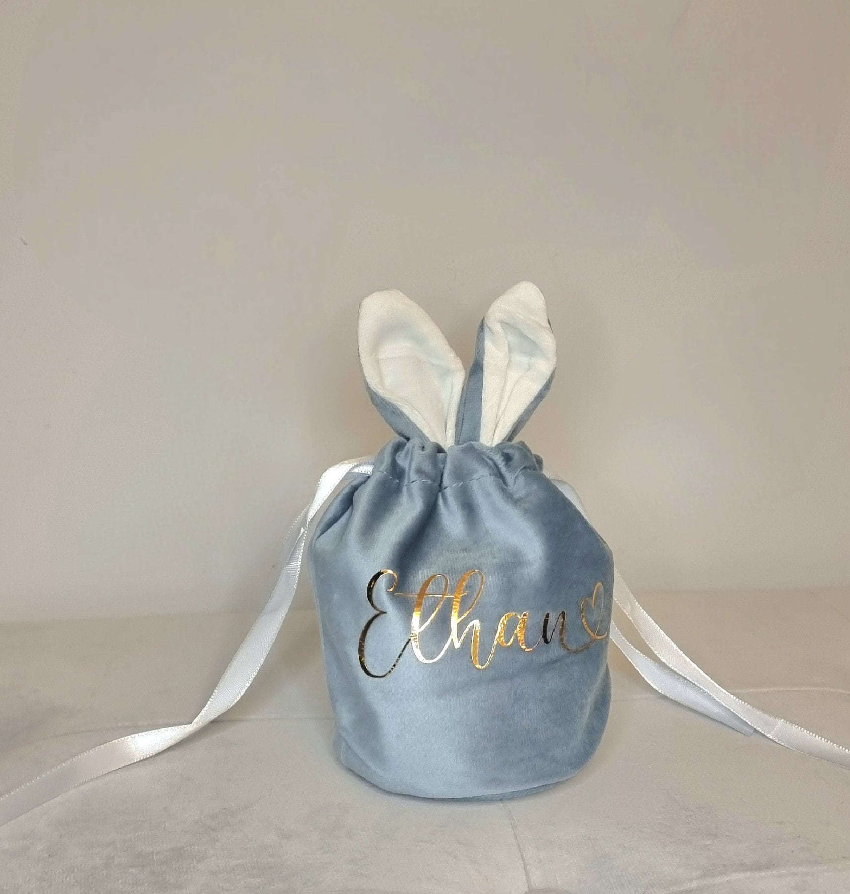 Personalised Easter Gift Bag, Velvet Bunny Ear Gift Bag For Easter Eggs