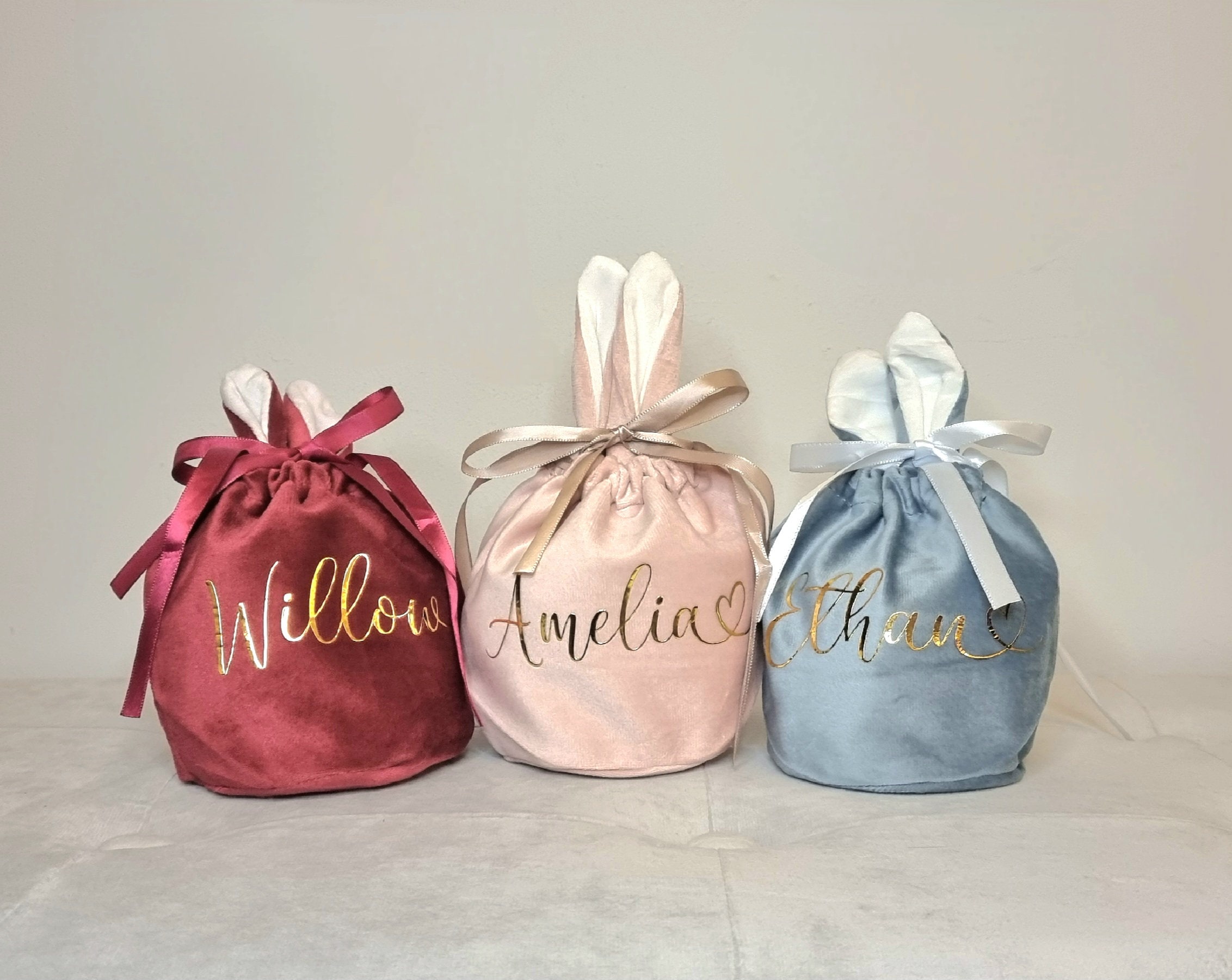 Personalised Easter Gift Bag, Velvet Bunny Ear Gift Bag For Easter Eggs