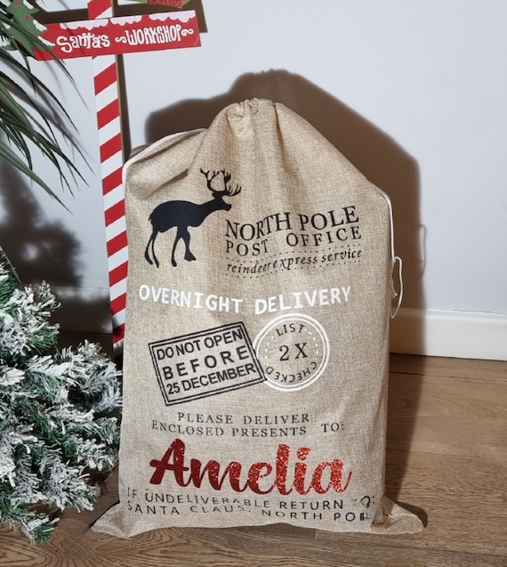 XL Personalised Christmas Santa Sack Custom Hessian North Pole Post Office Christmas Gift Sack Etsy