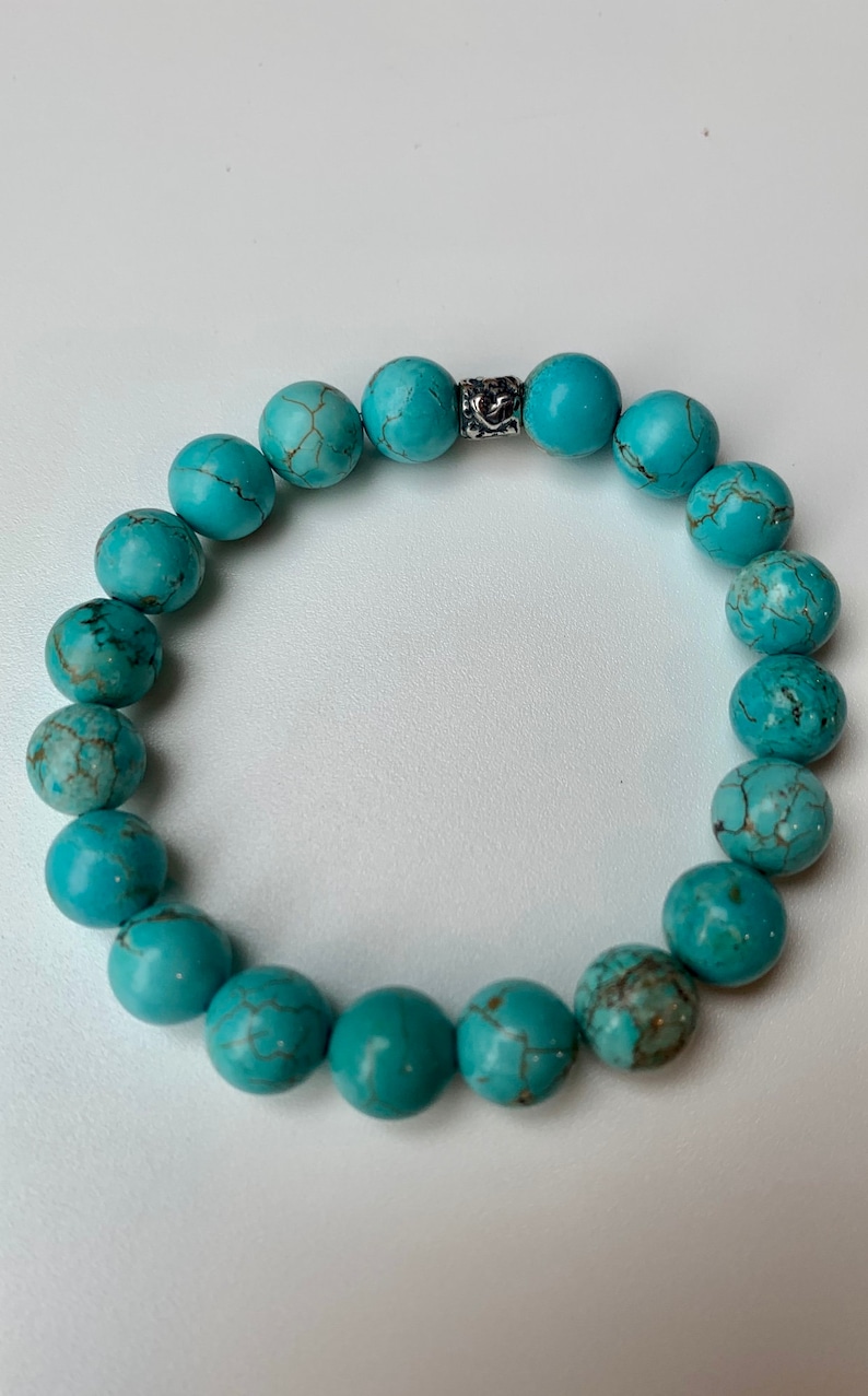 Genuine Turquoise Handmade Gemstone Jewelry Women/'s or Men/'s Bracelet Real Stones Sterling Silver Heart Detail