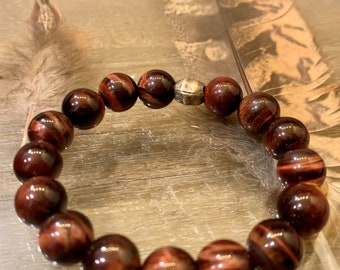 Genuine Red Tiger's Eye Stone - Men's Bracelet, Natural Stone, Handcrafted Gemstone Jewelry, Artisan African Tube Detail