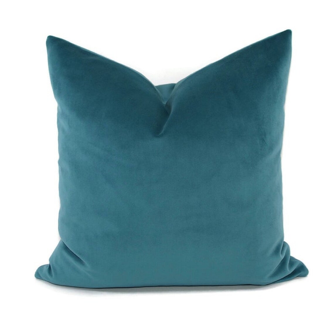 Deep Turquoise Velvet Throw Pillow covers 16x16 Dark Teal Etsy
