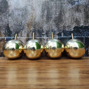 Set of 4, 5 Inches, DIY Heavy Duty Round SOLID BRASS Sofa Legs with Single 12mm Brass Screw, Couch Legs, Cupboard Brass Feet, Cabinet Legs.