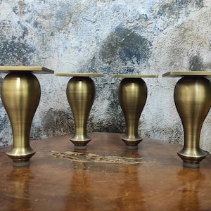 Set of 4, 6 Inches, DIY Heavy Duty Artistic Solid BRASS Sofa Legs in ANTIQUE Finish, Couch Legs, Cabinet Brass Table Feet, Cabinet Legs.