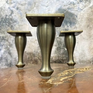Set of 4, 4 Inches, DIY Heavy Duty Artistic Solid BRASS Sofa Legs in ANTIQUE Finish, Couch Legs, Brass Feet, Cabinet Legs.