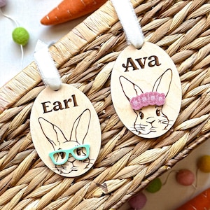 Personalized Easter Basket Tag | Easter Bunny Tag | Bunny with Glasses Easter Tag | Kids Easter Basket | Personalized Easter Gift