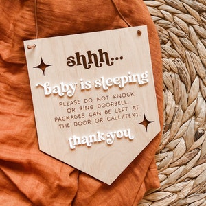 Baby Sleeping Door Hanger | Shhh Baby Sleeping Sign | Baby is Sleeping Wood Sign | Please Don&#39;t Ring Door Bell Sign | Baby Shower Gift