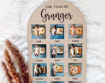 Personalized First Year Photo Board | First Birthday Photo Board | Monthly Milestones Display | Photo Memory Board |  Child Keepsake