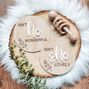 Isn&#39;t She Lovely Sign | Isn&#39;t He Wonderful Sign | Birth Announcement Sign | Gender Announcement Sign | Gender Reveal Photo Prop | Wood Sign
