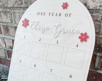 Arched First Year Photo Board | Floral One Year of Board | Personalized Birthday Board | Boho Monthly Milestone Board | First Birthday Decor