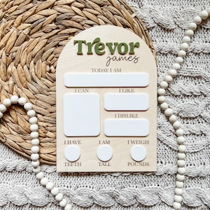 Carte d'étape mensuelle personnalisée | Panneau d'étape réutilisable | Accessoire photo mensuel effaçable à sec | Cadeau personnalisé pour baby shower | Souvenir de bébé