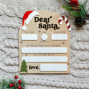 Lieber Santa Weihnachtsbrett | Weihnachtswunsch Zeichen | Wiederverwendbares Liebes-Weihnachtsmann-Zeichen | Trocken abwischbare Weihnachtsliste | Weihnachtsgeschenk für Kinder Weihnachten