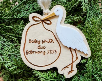 Personalized Pregnancy Announcement Ornament | Stork Christmas Ornament | Baby Christmas Ornament | Expecting Baby Ornament