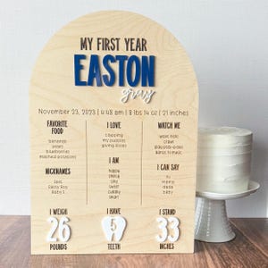 Personalisierte Meilenstein Geburtstagstafel | Erstes Jahr Geburtstag Plakette | Babys erste Geburtstagsfeier | Gewölbtes Geburtstagsbrett | Erster Geburtstag