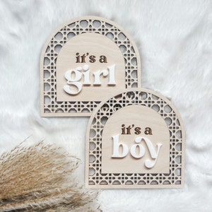 Boho Zeichen | Rattan Gender Reveal Schild | Geburtsankündigung Zeichen | Gender Reveal Photo Prop | Krankenhaus Photo Prop | Gender Zeichen
