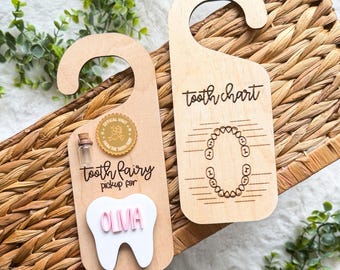 Personalized Tooth Fairy Door Hanger | Tooth Fairy Pick Up and Drop Off | Tooth Fairy Box | Tooth Chart | Tooth Diary |  Child Keepsake