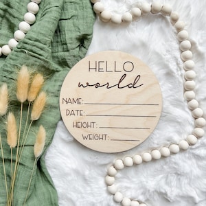 Baby Geburtsdaten Schild | Ich bin neu hier Zeichen | Baby Ankündigung Plaque | Geburtsdaten aus Holz | Neugeborenen Fotorequisite | Krankenhaus Fotorequisite