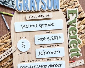 Interchangeable First Day of School Sign | Reusable Back to School Board | Personalized School Milestone Board | School Photo Prop