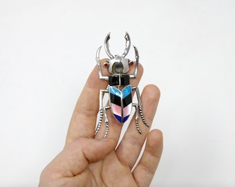 Vintage Sterling Silver Beetle Bug Brooch Stamped 925 (Solid Sterling Silver) 1990's Handmade in Thailand