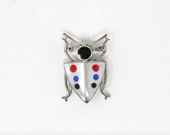 Vintage Sterling Silver Beetle Bug Brooch Stamped 925 (Solid Sterling Silver) 1990's Handmade in Thailand