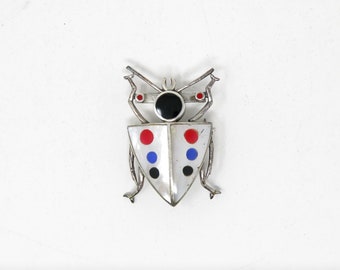 Vintage Sterling Silver Beetle Bug Brooch Stamped 925 (Solid Sterling Silver) 1990's Handmade in Thailand