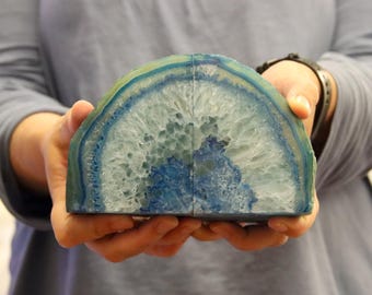 Blue Vibrant Agate Heavy Bookends 5" (AG32BL) FREE SHIPPING