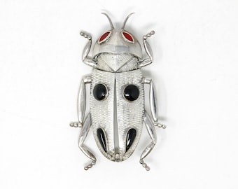 Vintage Sterling Silver Beetle Bug Brooch Stamped 925 (Solid Sterling Silver) 1990's Handmade in Thailand