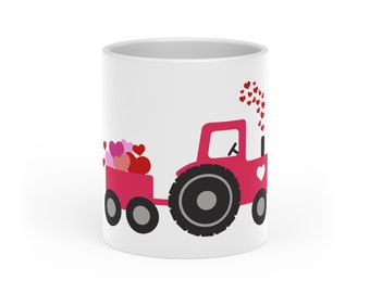 Tractor with hearts Heart-Shaped Mug