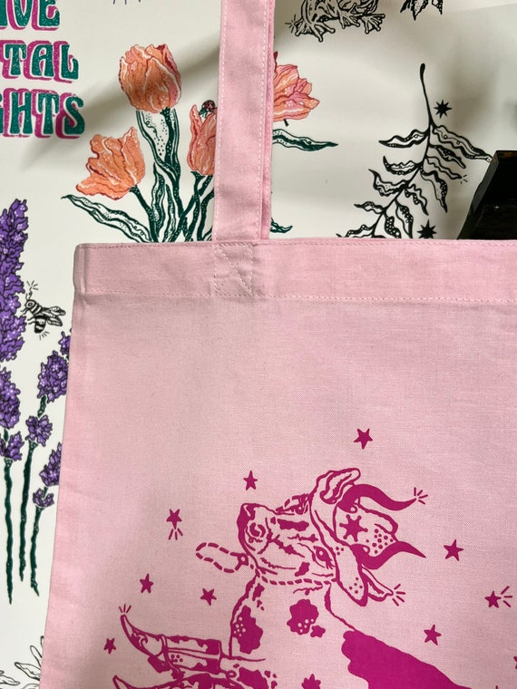 SZERE Pink Cowgirl Canvas Tote Bag – “Girls Just Wanna Have Fun” Print, Reusable Grocery Bag, 15x15 Inches