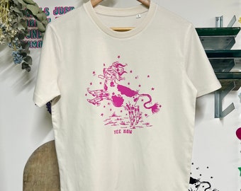Pink Cowgirl T-Shirt,  Hand Screen printed,  Organic Cotton, Western Tee