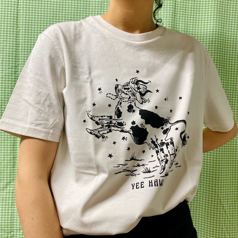 Cowgirl Tshirt / Cow Tshirt / Western TShirt / Hand screen printed / Screen printed Tshirt / Unisex Tshirt / Organic Cotton / Cow image 1