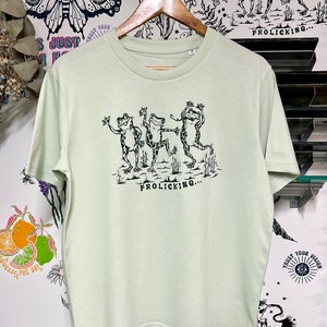 Frolicking Frogs Stem Green  T-shirt/  Frogs T-shirt / Frog print / Fun graphic T-shirt /Hand screen printed