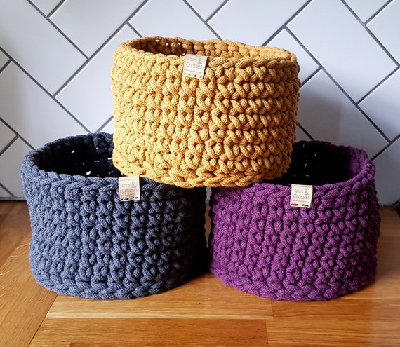 Large Crochet Basket Sustainable Cord Crocheted Basket Home Organising  Storage Recycled 