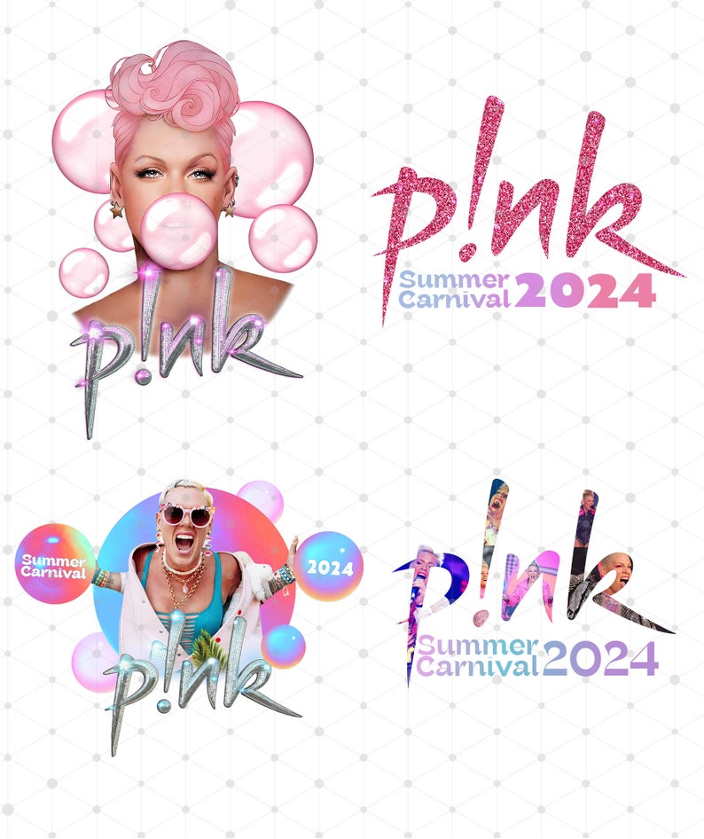 Combo 4 File Pink Tour T Shirt Design, Pink Summer Carnival 2024 Tour Design, Trustfall Album Pink Png Digital Download image 3