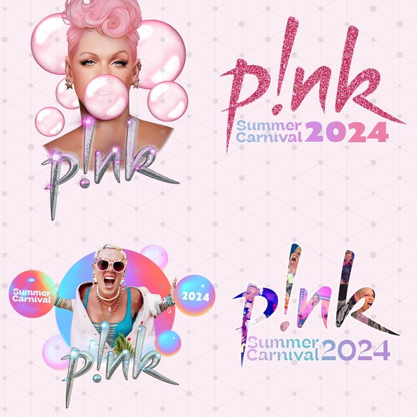 Combo 4 File Pink Tour T Shirt Design, Pink Summer Carnival 2024 Tour Design, Trustfall Album Pink Png Digitale Download