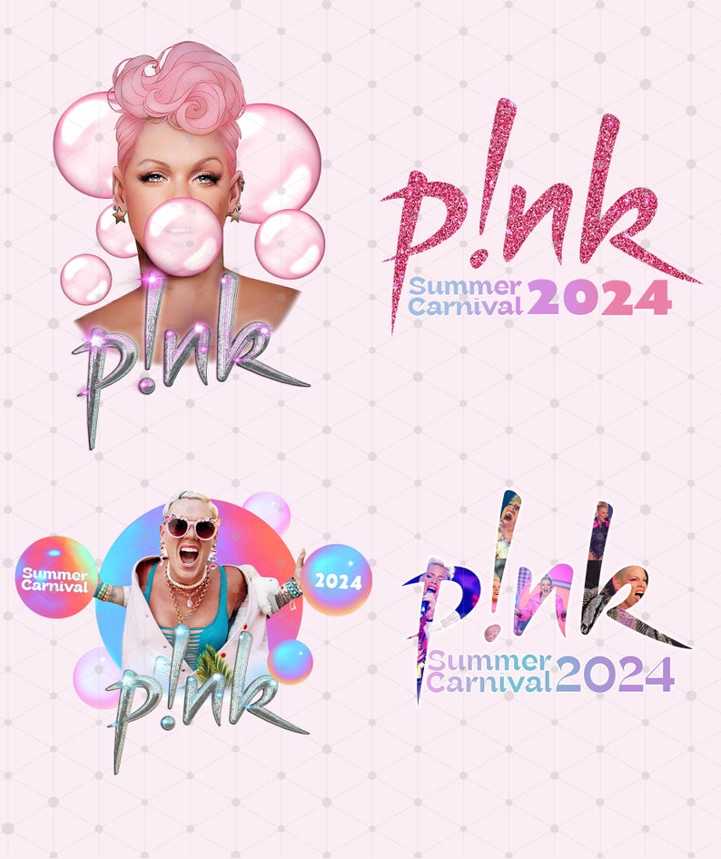 Combo 4 File Pink Tour T Shirt Design, Pink Summer Carnival 2024 Tour Design, Trustfall Album Pink Png Digital Download image 1