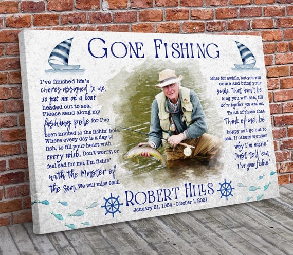 Rest in Peace, Gone Fishing Poem, Fisherman Photo Memorial Canvas,  Bereavement Gift, Bereavement Picture Frame Heaven Canvas Art 