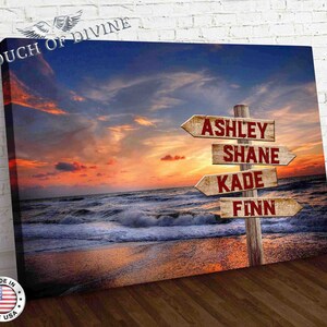 Personalize 10 Family Names Canvas | Sea Side | 0.75 & 1.5 In Framed | Wall Decor | Canvas Wall Art