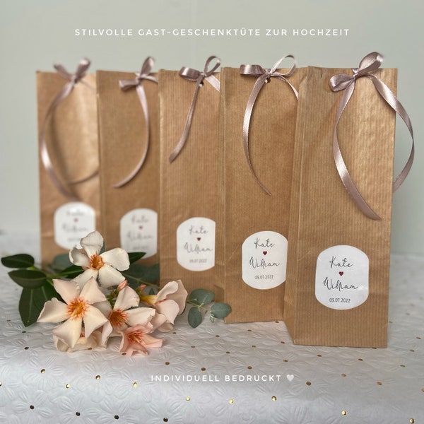 Stilvolle Papiertüten/Bodenbeutel mit individuellem Aufdruck/Wunschtext  **personalisiert**  Hochzeit • Candy Bar • Gastgeschenk