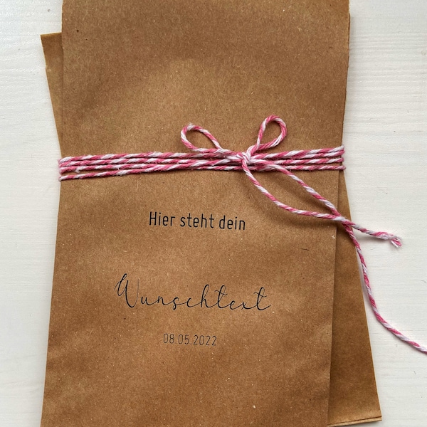 Kleine Papiertüten mit individuellem Aufdruck / Wunschtext / Geschenktüten aus Kraftpapier / Gastgeschenk / Mitgebsel