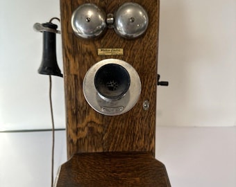 Antique Western Electric Oak Wood Hand Crank Wall Mount Telephone 317R