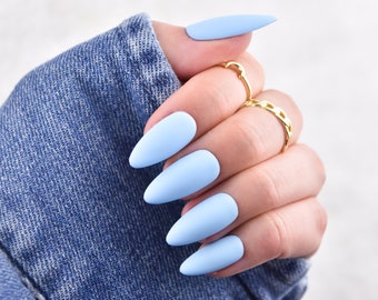 Press On Nails Baby Blues Full Nail Kit High Etsy Israel