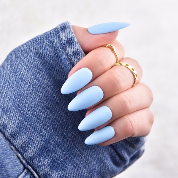 Press On Nails "Baby Blues" | Full Nail Kit | High Quality Matte Fake Nails | Stick On Nails | False Nails