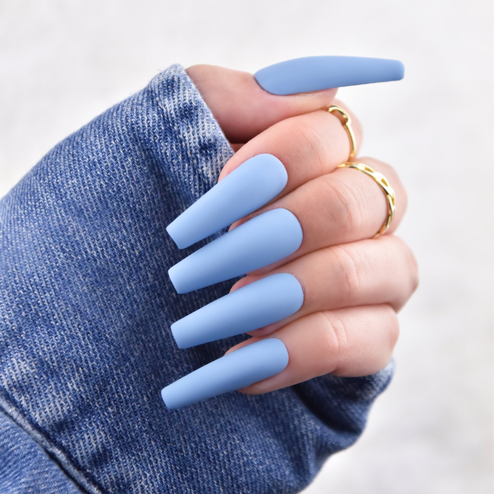 Press on Nails Blue Jeans Full Nail Kit High Quality Matte Etsy UK