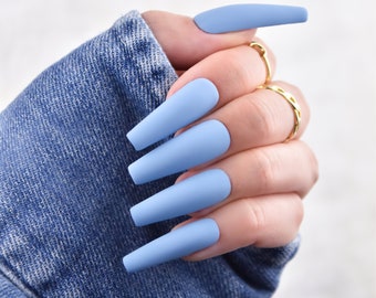 Press On Nails Blue Jeans | Full Nail Kit | High Quality Matte Fake Nails | Stick On Nails | False Nails