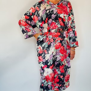 1980&#39;s Floral Kaftan by Mary McFadden l Vintage l One Size l Pockets l Tunic l Pool Dress l House Dress